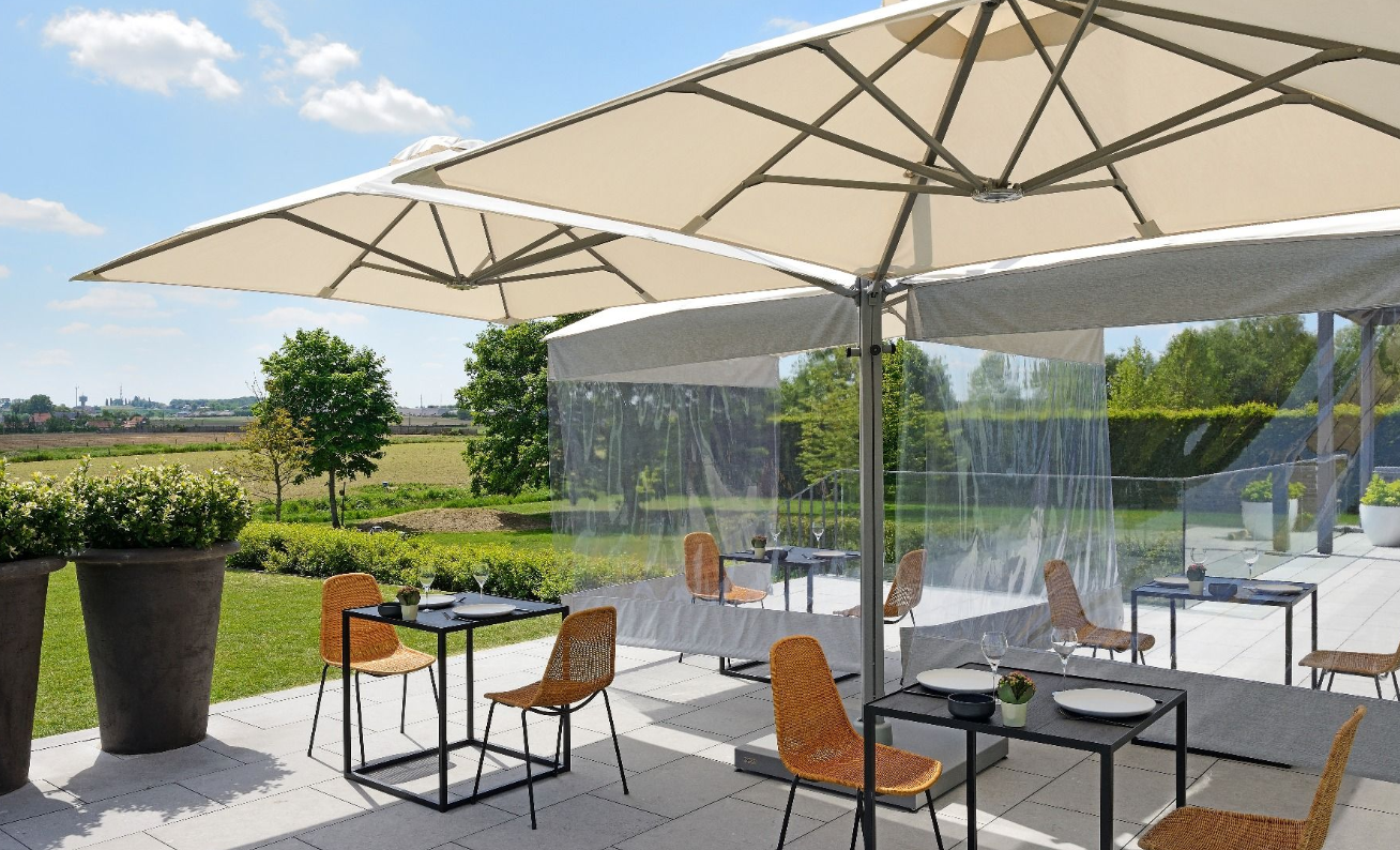 umbrellas with social distancing screens
