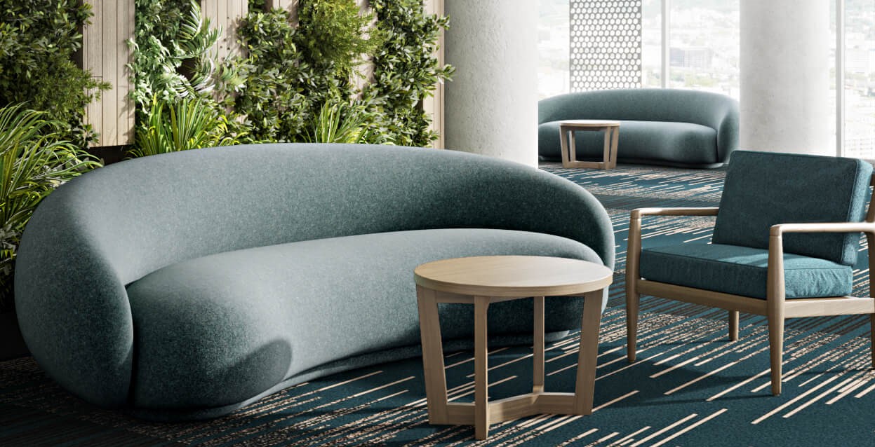 closeup of Jewel sofa and greenery