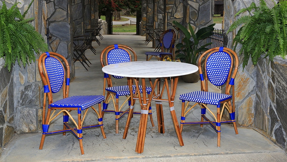 blue outdoor french bistro set